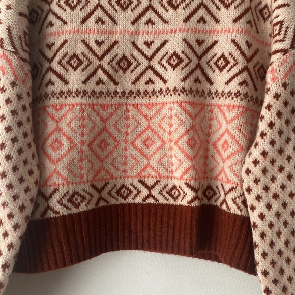 American Eagle NWT Mock Neck Cropped Fair Isle Pullover Close Knit Sweater Small - Picture 5 of 12